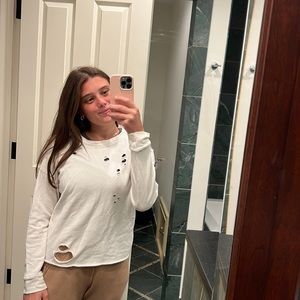 White long sleeve ribbed shirt